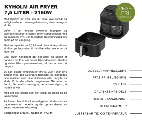 KYHOLM AIR FRYER 7,5 LITER - Image 2