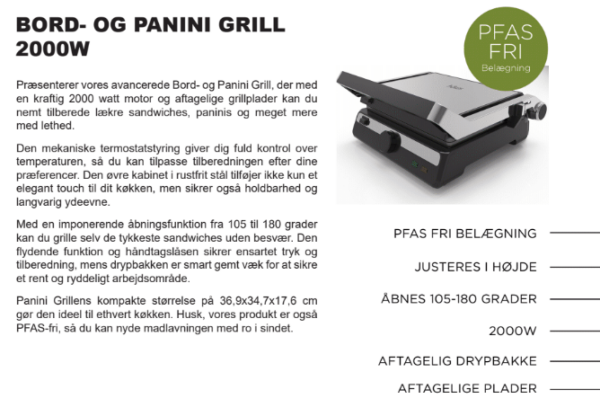 BORD- OG PANINI GRILL 2000W - Image 2