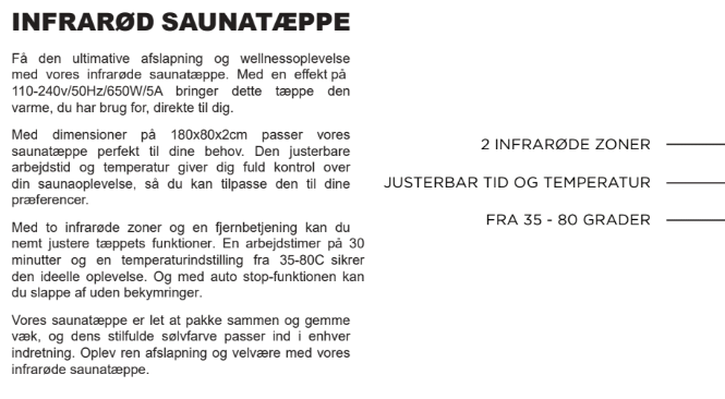 INFRARØD SAUNA TÆPPE - Billede 2