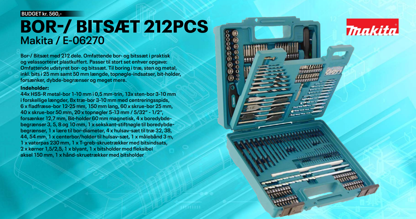 MAKITA BOR-/ BITSÆT 212PCS - Billede 2