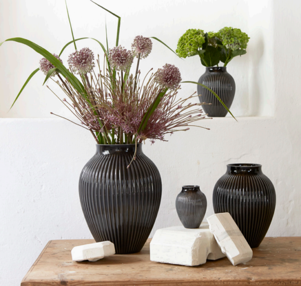 Knabstrup vase, riller, sort 3 stk.