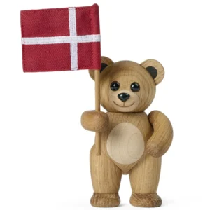 Træfigur bamse med flag i FSC træ