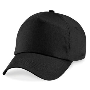 5 panel cap til tryk fra Beechfield sort cap til firmalogo
