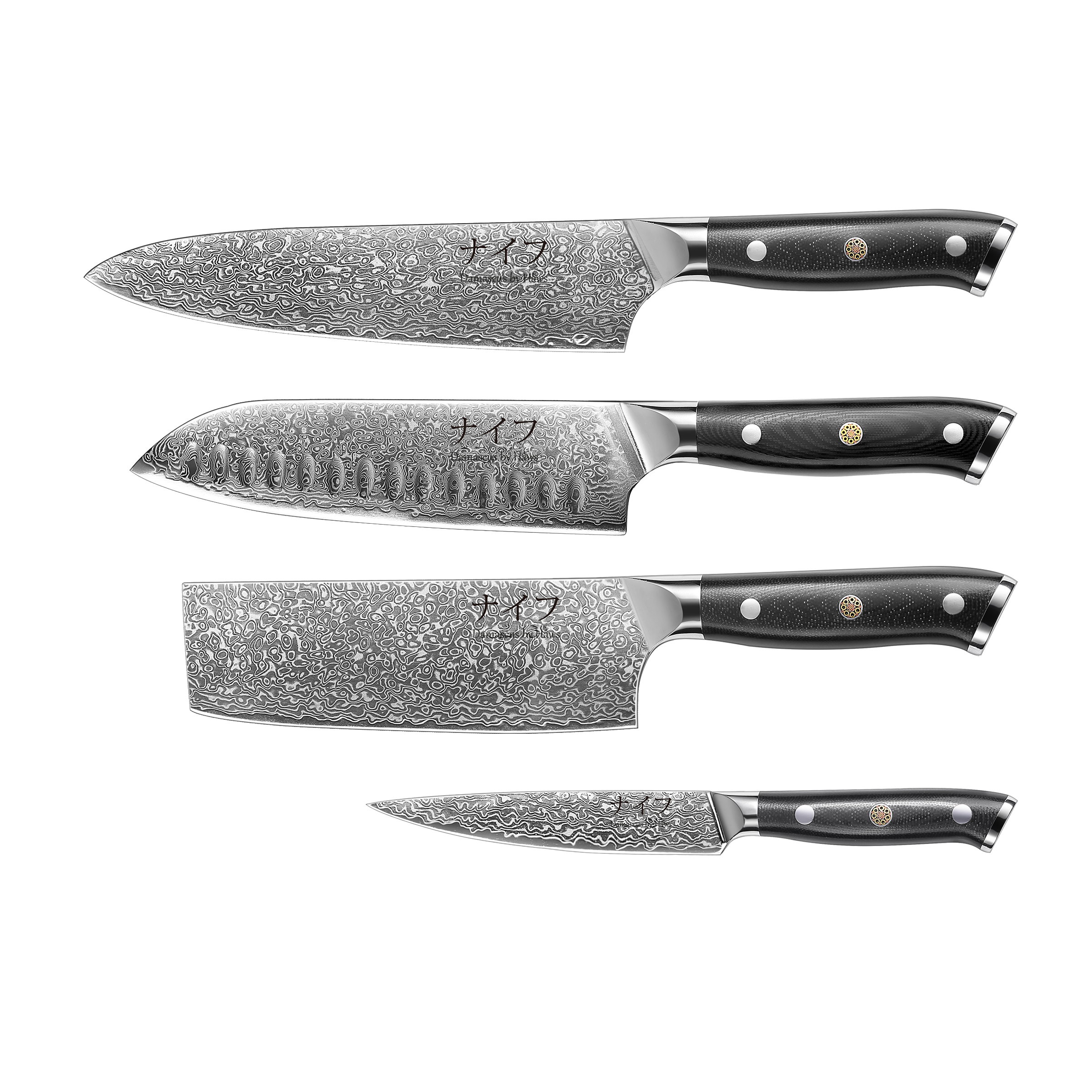 Damascus knivsæt 4 dele Hâws - Chef, Santoku, Nakiri & Utility - Billede 2