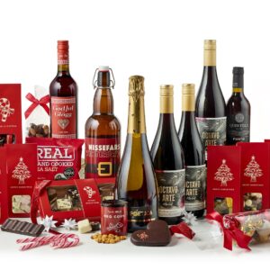 Big Santa gavepakke med vin, snacks og julelækkerier i æske