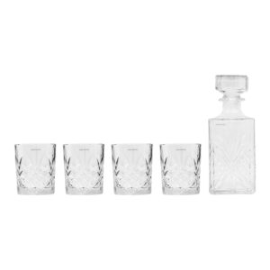 Karaffel med 4 glas i facetteret krystaldesign