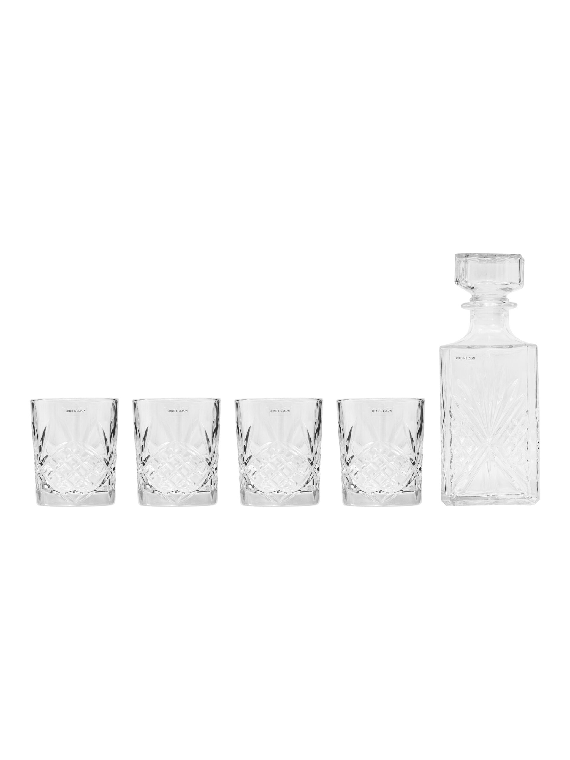 Karaffel med 4 glas i facetteret krystaldesign