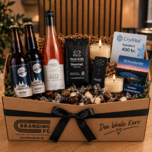 Den Lokale Kurv 1 med lokale produkter, gourmetkaffe, vin og fyrfadslys